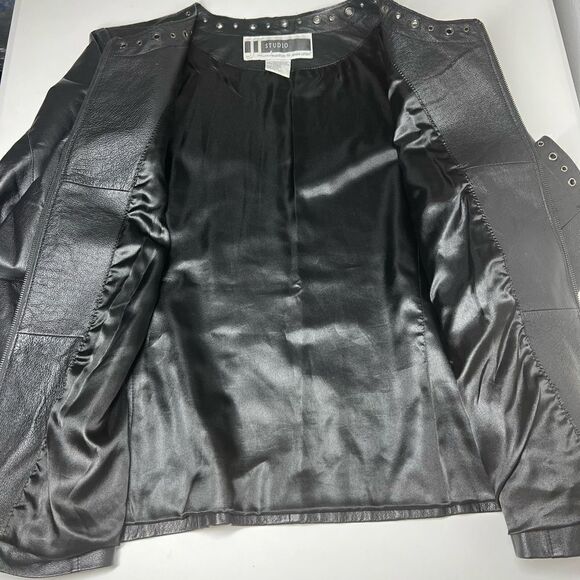 Vtg 80s JL Studio Leather Black Jacket Boho Size 16W - Picture 8 of 16